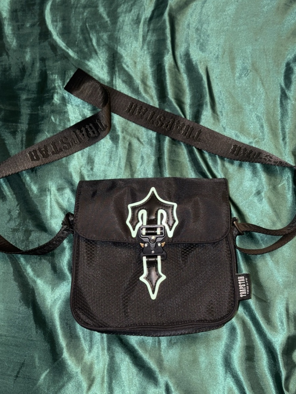 Tripp NYC Black Messenger Bag with Mint Trim